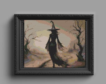 Witch Cross Stitch Pattern , Witch Embroidery, instant pdf download
