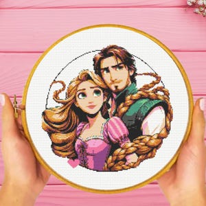Rapunzel and Flynn Rider Cross Stitch Pattern, instant download