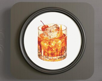 Old Fashioned Cross Stitch Pattern , Coctail Cross Stitch Pattern, Whiskey Cross Stitch, Bourbon,  instant download