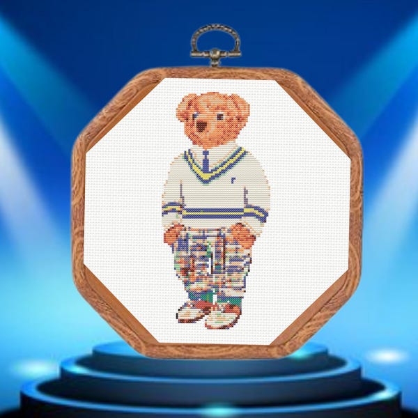 Teddy Bear Cross Stitch Pattern, Golf Player Style Cross Stitch Pattern,  instant download