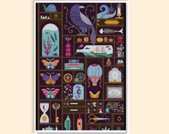 Kreuzstichmuster „Wunderkammer“, sofortiger PDF-Download
