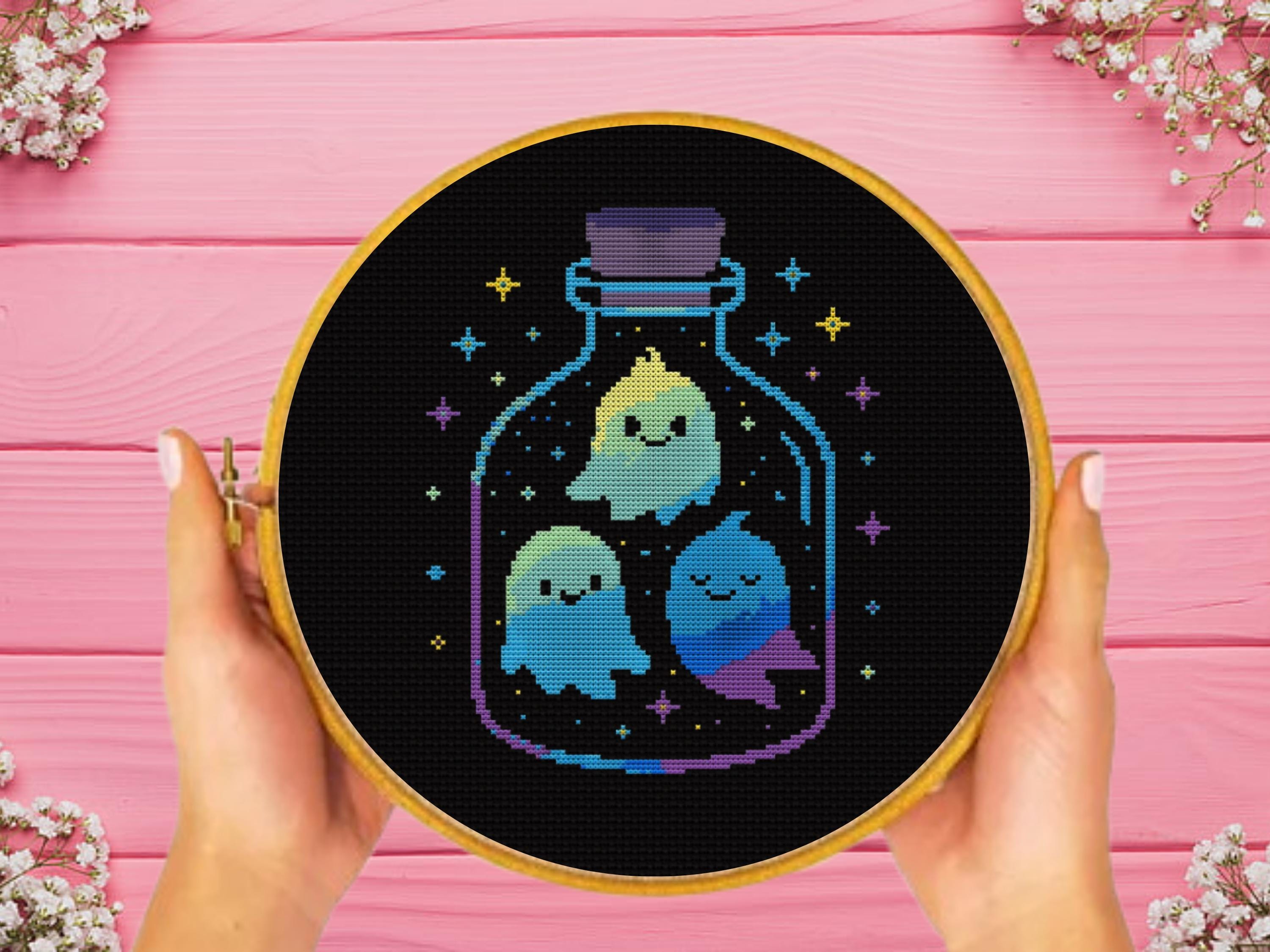 Cute Ghost Cross Stitch Pattern , Cute Ghosts in Jar Embroidery ...