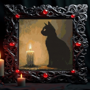 Black Cat Cross Stitch Pattern , Cat Embroidery, instant pdf download