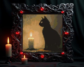 Black Cat Cross Stitch Pattern , Cat Embroidery, instant pdf download