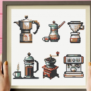 Coffee Cross Stitch Patterns, Coffee Makers Cross Stitch Pattern, instant download