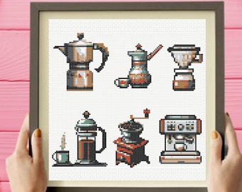 Coffee Cross Stitch Patterns, Coffee Makers Cross Stitch Pattern, instant download