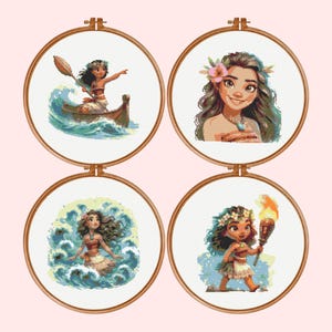 Moana Cross Stitch Pattern , Set of 4 Princess Moana Cross Stitch Pattern, instant download