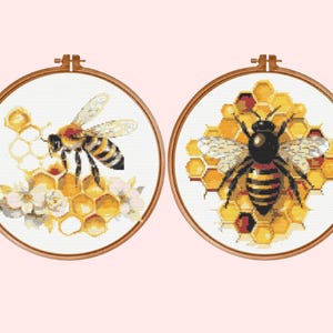 Honey Bee Kreuzstichmuster, 2 Bienen Kreuzstichmuster, sofortiger PDF-Download