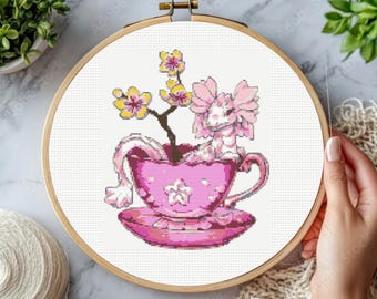 Tea Dragon Cross Stitch Pattern, instant PDF download