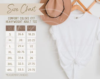 Comfort Color 1717 T-Shirt Size Chart, Comfort Color Chart, Comfort Colors Shirt Mockup, Size Chart Mockup, CC1717 Chart Mockup