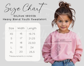 Gildan 18000b Mockup Size Chart, 18000b Youth Size Chart, Gildan 18000b Mockup, Youth Gildan Size Chart, Gildan Kids Size Chart