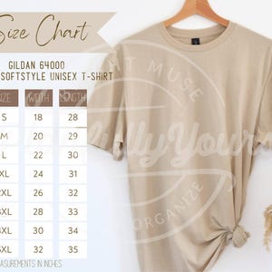 Gildan T-Shirt 64000 Size Chart, G640 Size Chart, Gildan 64000 Size Guide, 64000 Chart, Gildan 64000 Sizing Mockup, Gildan 64000 T-Shirt
