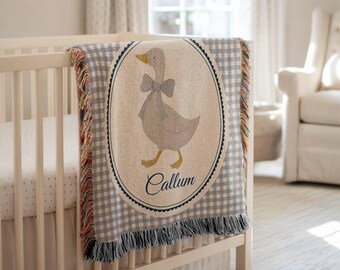 Personalized Goose Baby Blanket: Custom Name Woven Throw, Boys Goose Nursery Decorations, Newborn Name Blanket, Baby Boys Birthday Gift