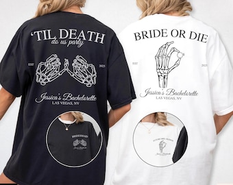 Comfort Colors® Bride Or Die Shirt, Custom Til Death Gothic Bachelorette Tee, Skeleton Bridal Party Gift,Spooky Bride To Be Halloween Tshirt