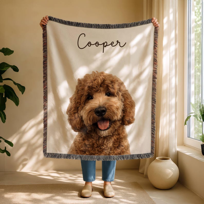 Personalized Pet Watercolor Photo Blanket, Custom Dog Picture Blanket ...
