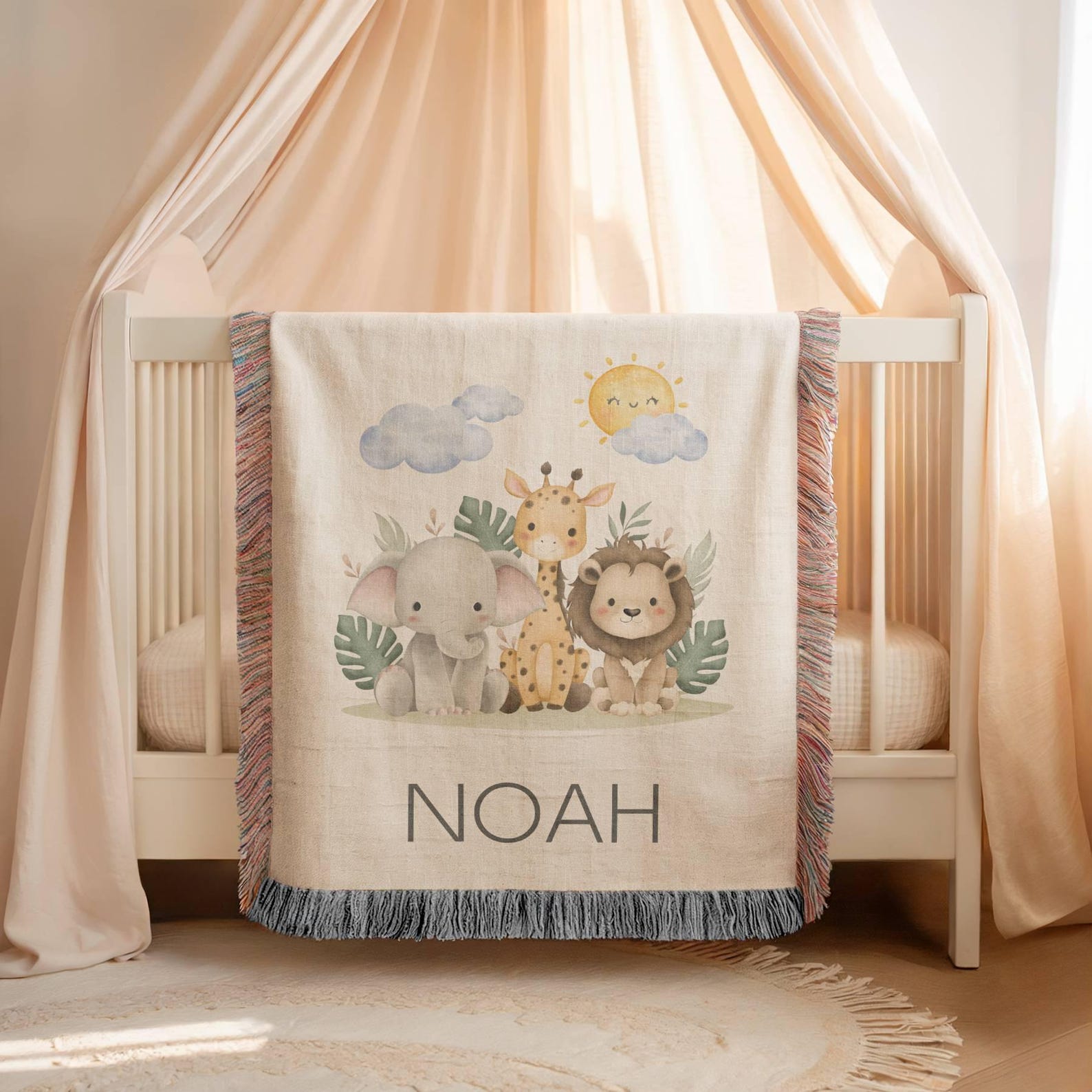 Custom Safari Nursery Decor Personalized Blanket Gift for New Baby Boy ...