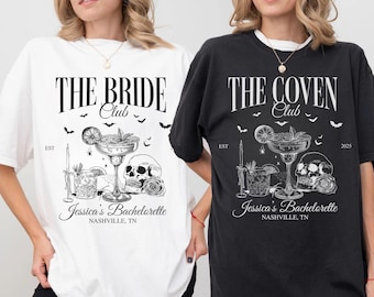 Witchy Bachelorette Shirt, Halloween Bachelorette Party Tee, Spooky Bride Gift,Gothic Wedding Shirt,Celestial Bach Crew Tee, Coven Bride Top