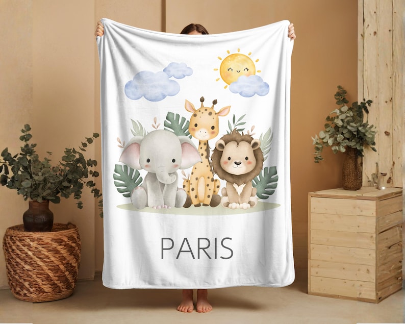 Custom Safari Nursery Decor Personalized Blanket Gift for New Baby Boy ...