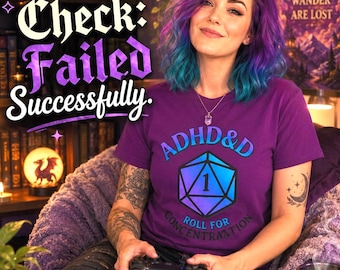 Camiseta de TDAH&D Tirada para Concentración, Fallo Crítico con Dados d20, Camiseta Friki D20 Nat 1, Regalo de Dungeons and Dragons, Top de Juego de Rol