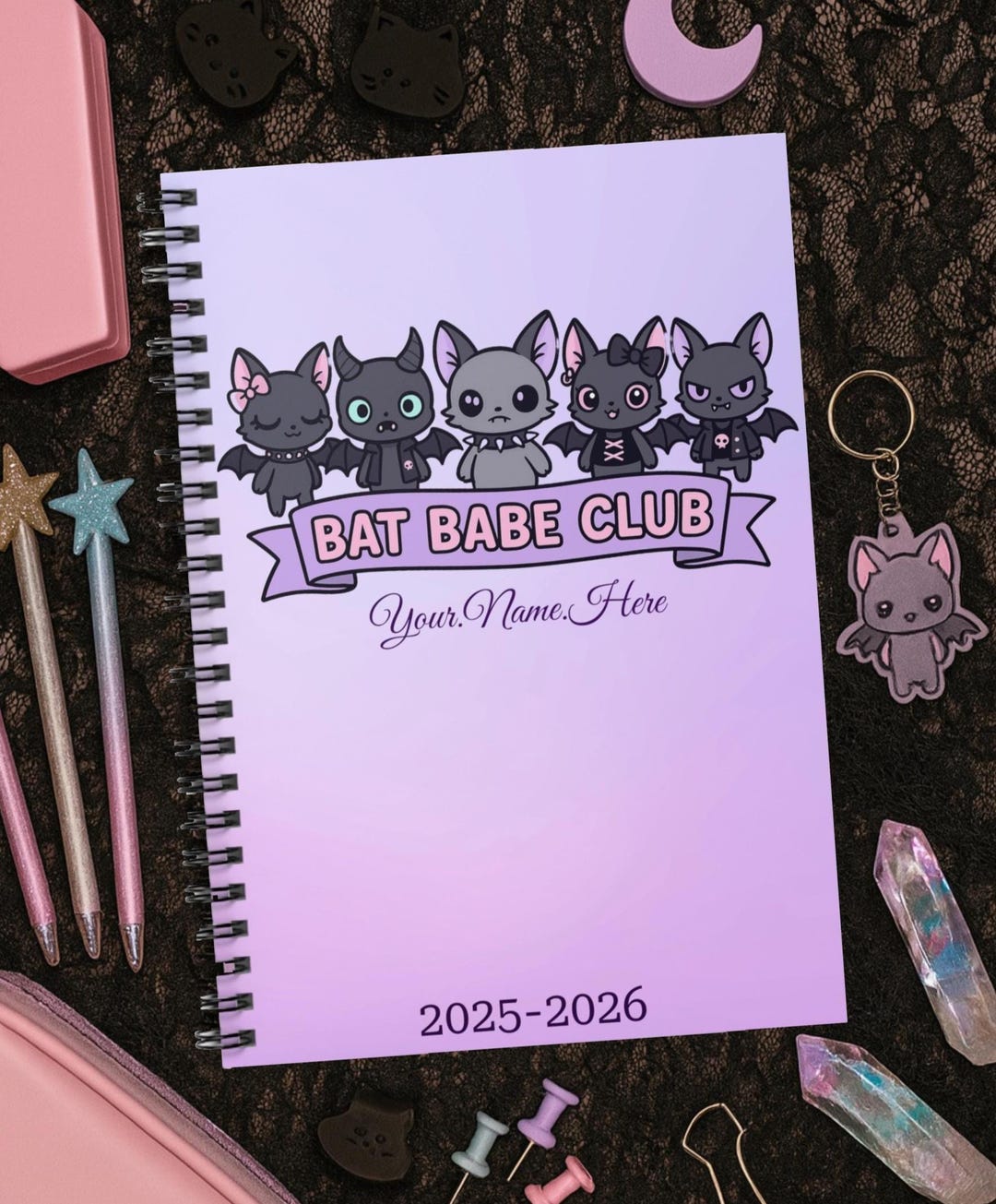 Bat Notebook Custom Notebook, Bat Babe Club Spiral Notebook, Personalized Journal ...