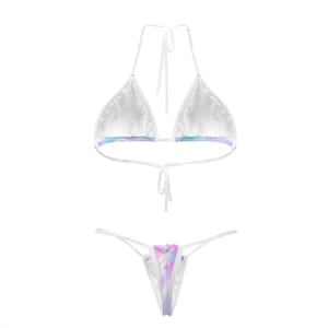 Iridescent Thong Bikini With See Thru Straps, Sexy Two Piece Bathing