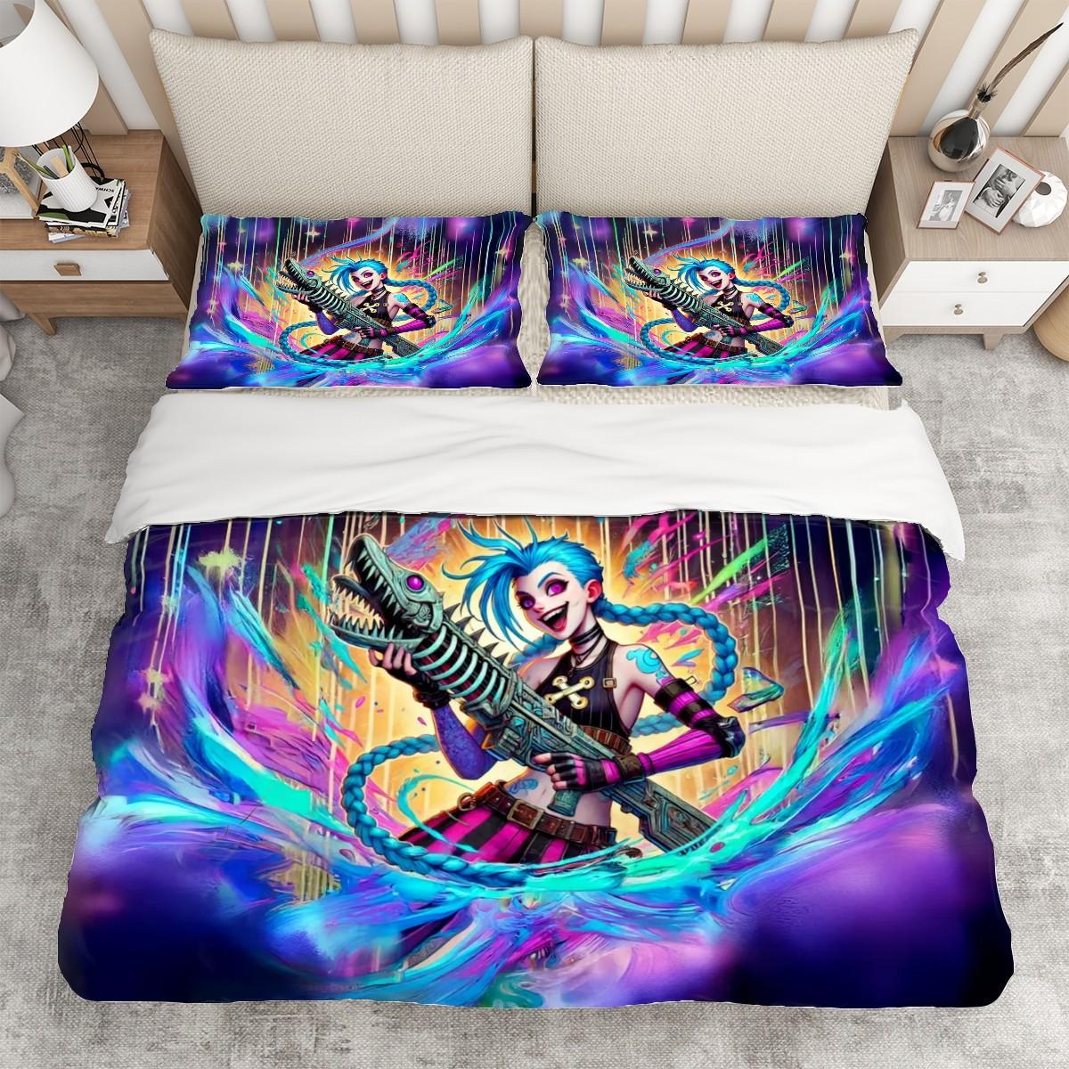 Couverture Polaire Personnage Jinx Arcane - Taille 180x200cm - Microfibre Douce, Lavable Machine - Pour Canapé, Lit, Décoration 3D