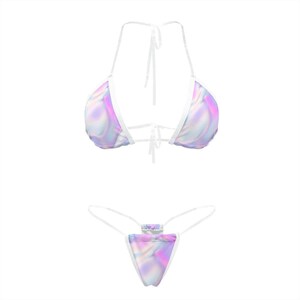 Iridescent Thong Bikini With See Thru Straps, Sexy Two Piece Bathing
