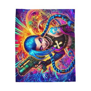 Jinx Colorful Chaos Blanket - Inspired by Arcane - Arcane, League of Legends Bedroom Decor - Velveteen Plush Throw Blanket