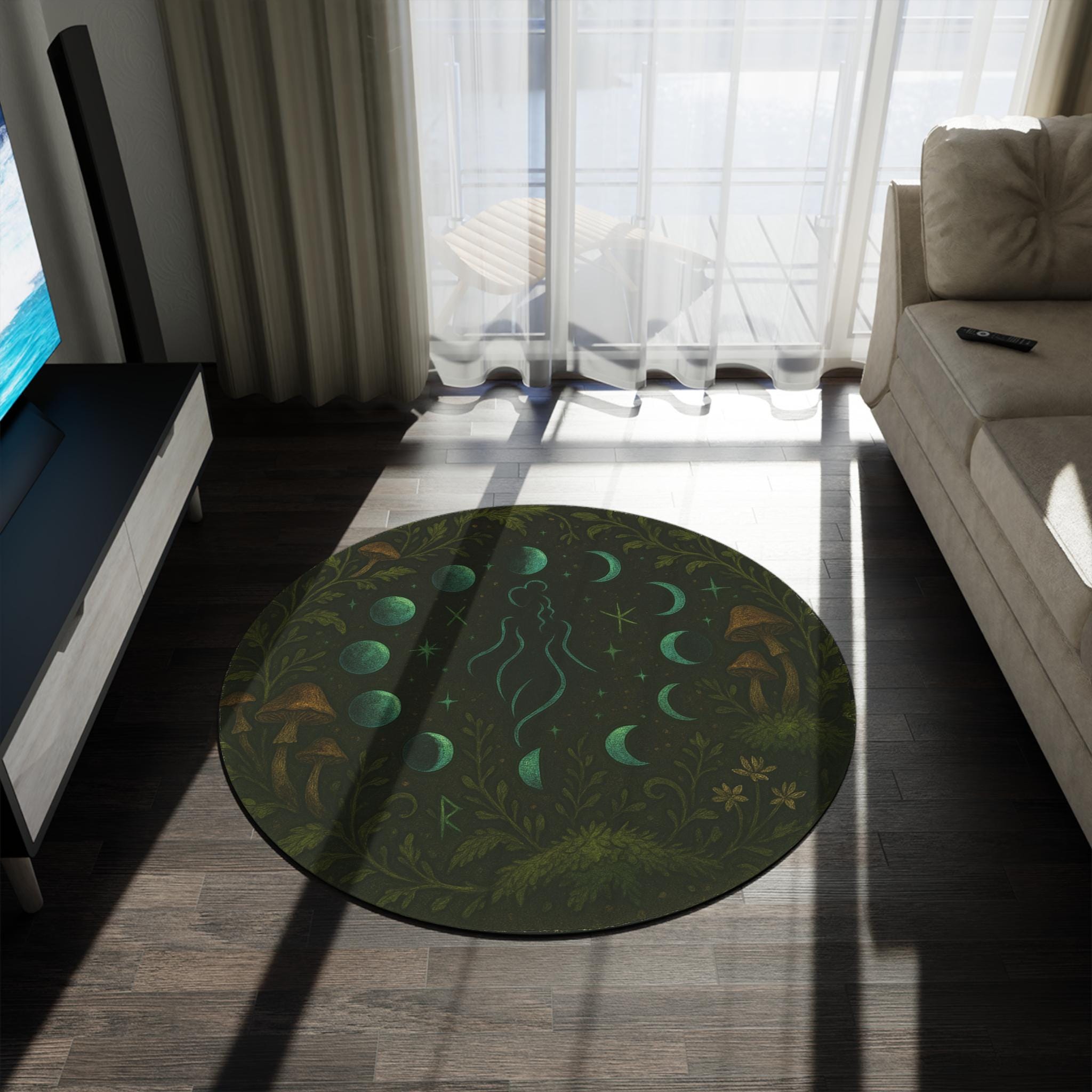 Moon Face Rug Dark Cottagecore Moon Phase Rug, Goblincore Witchy Forest Mat With ...