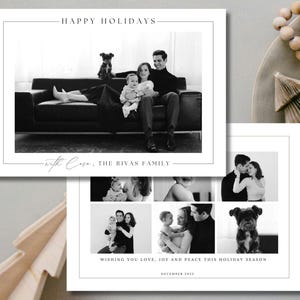 Sjabloon foto minimalistische kerstkaart, DIY-foto kerstkaart, bewerkbare elegante kerstkaart, voor- en achterkant meerdere foto's