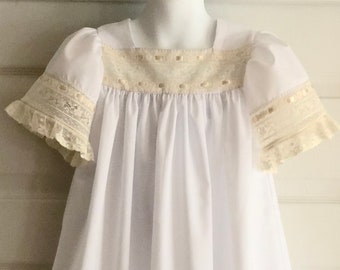 Little Sister Big Sister Heirloom Style French Heirloom Lace Bonnet Dress with  Pintucks Lace Detail and Silk Satin Ribbon