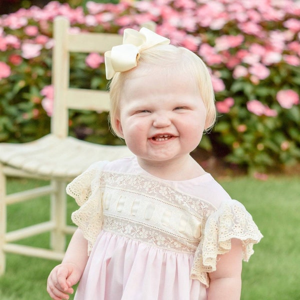 Heirloom Style Tea Party Birthday  Color Choice Dress with  Pintucks Lace Detail Eyelet  Embroidered Ruffle and Silk Satin Ribbon