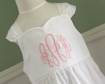 Juvie Moon Designs White Monogrammed Beach  Sisters Wedding Sundress Size 3m to 14