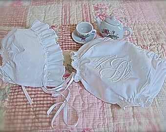 Baby Bonnet and Diaper Cover Shower Gift Choice of Colors Monogram or Personalized Name Juvie Moon Designs