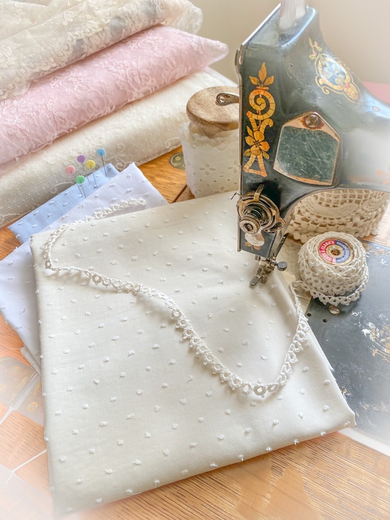 Gorgeous 75 25 percent Poly cotton Swiss Dot Fabric Ivory Heirloom Vintage Clothing  Sold by Half Yard