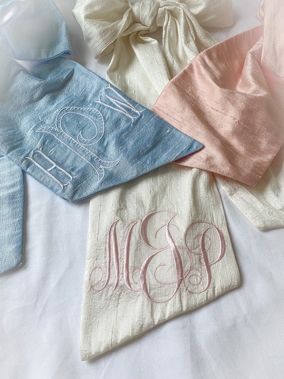 Swadling Bundle of Joy Baby Monogrammed Silk Sash  Shower Decoration Bow Holder Juvie Moon Designs