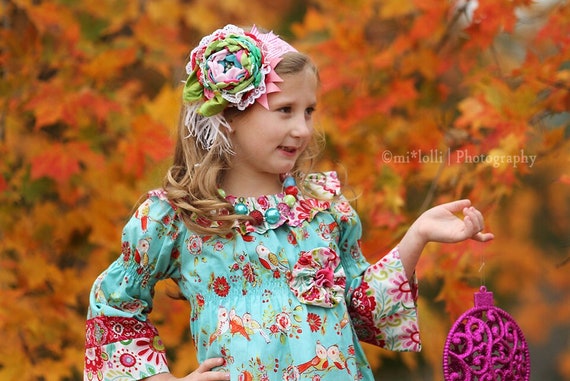 Girl PDF Mixed Fabric Pattern Holiday Dress  3 months to 12 years Girls Ruffle Collar LauraBeth Boutique Dress