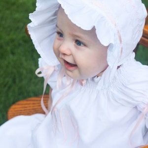 Baby Bonnet Juvie Moon Designs Ivory or White Baby Bonnet Decorative Stitching, Lace and Satin Ribbon image 1