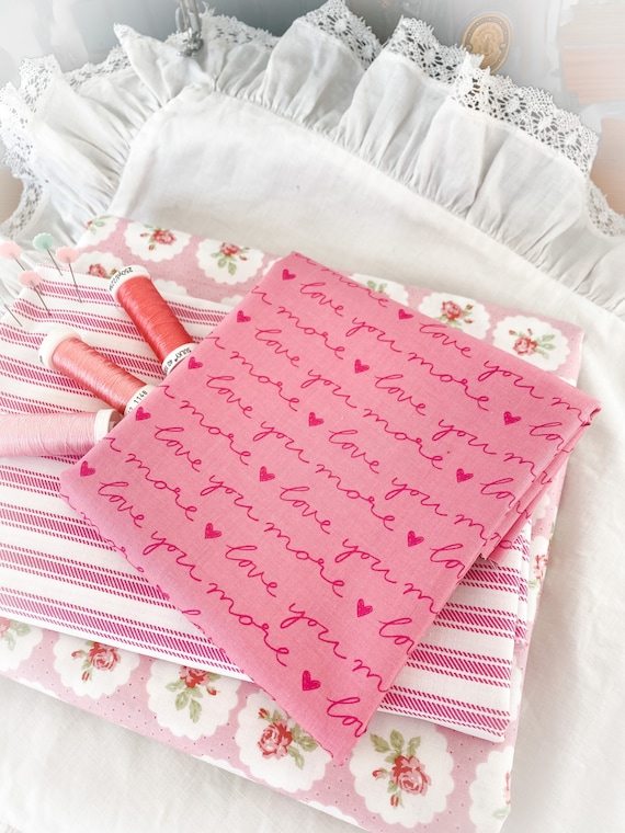 Valentine Sewing Anne Bollman Pen Pal Fabrics  Sold by the Fat Quarter Half Yard & Yard Pink Aqua