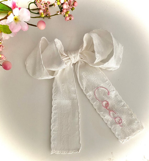 Silk Handmade  Name Double Bows Matching Monogram Sashes and Monogram Dresses Juvie Moon Designs