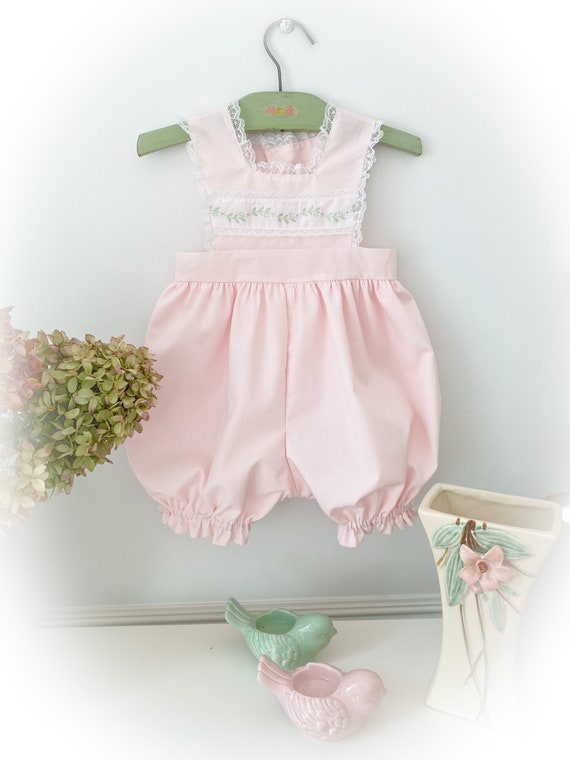 Vintage Heirloom Bubble Pale Pink with Embriodered Insetion and lace Size 6 months 3