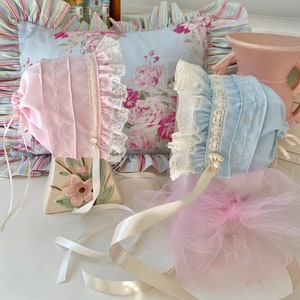 Heirloom Lace Baby Bonnet, Silk Ribbon, Juvie Moon Design