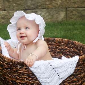 Baby Bonnet Juvie Moon Designs Ivory or White Baby Bonnet Decorative Stitching, Lace and Satin Ribbon image 5