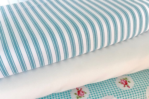 Tanya Whelan Fabrics Blue Ticking Stripe Sunshine  Sold by the Fat Quarter Half Yard & Yard