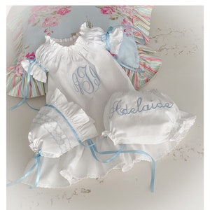 Baby Bonnet Juvie Moon Designs Ivory or White Baby Bonnet Decorative Stitching, Lace and Satin Ribbon image 9