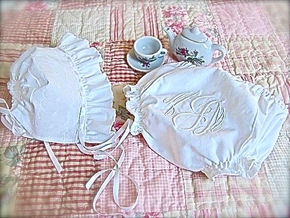 Baby Bonnet and Diaper Cover Shower Gift Choice of Colors Monogram or Personalized Name Juvie Moon Designs