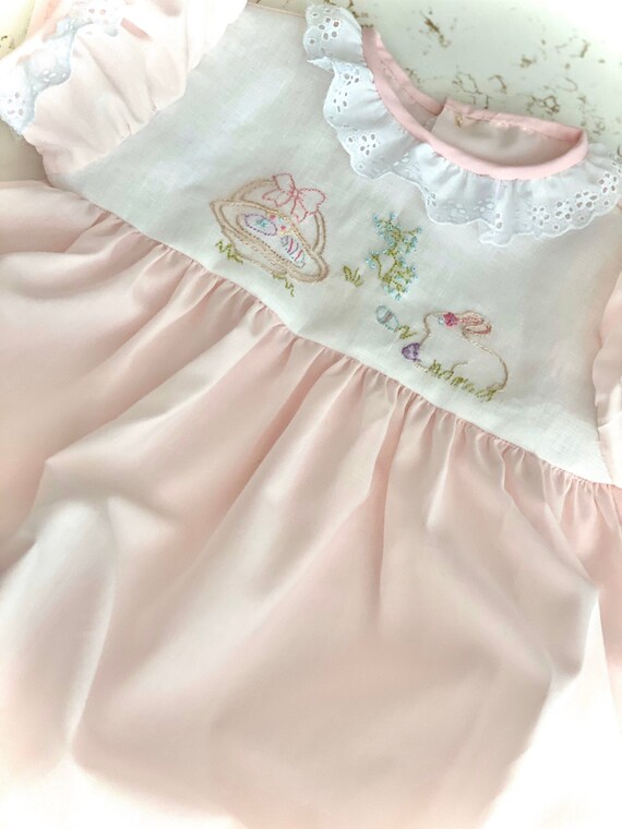 Easter Pale Pink Hand Embroidered Egg Hunting Bubble