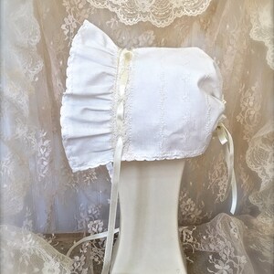 Baby Bonnet Juvie Moon Designs Ivory or White Baby Bonnet Decorative Stitching, Lace and Satin Ribbon image 8