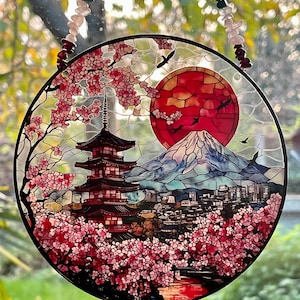Japanese Mountain Suncatcher, Cherry Blossoms, Reiki Crystals