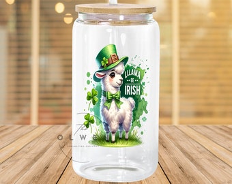 LLama St Patrick Day 16 Oz Glass Can Design, 16oz LLama Irish Glass Can Sublimation Design - Design Digital Download PNG